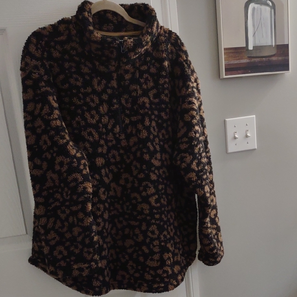 Koolaburra Black & Brown Leopard Teddy Zip Jacket - Picture 3 of 5